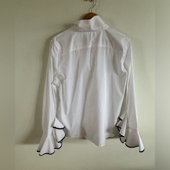 J. CREW LONG BELL SLEEVE SHIRT BLACK TRIM WOMENS 16 - Picture 2 of 11